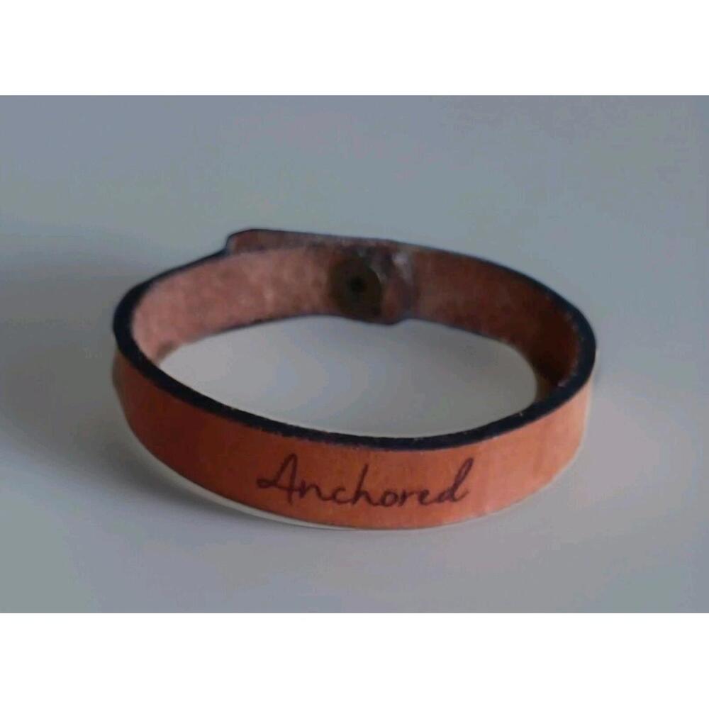 Leather Bracelet With The Word, "Anchored" Inscribed